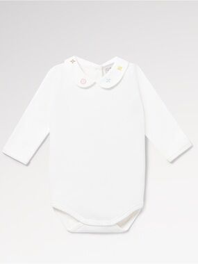 Louis Vuitton Cream Long-Sleeve Baby Bodysuit with Peter Pan Collar